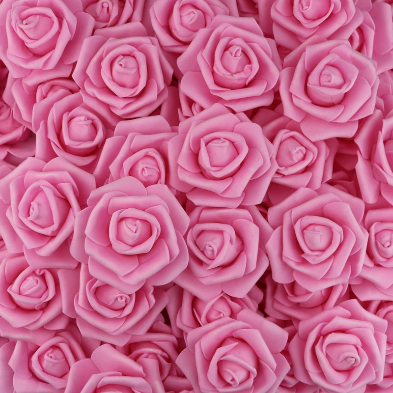 Lightingsky 3 x 1.6 x 3 inches 100pcs DIY Real Touch 3D Artificial Foam Rose Head Without Stem for Wedding Party Home Decoration (Dark Pink) - Image 5